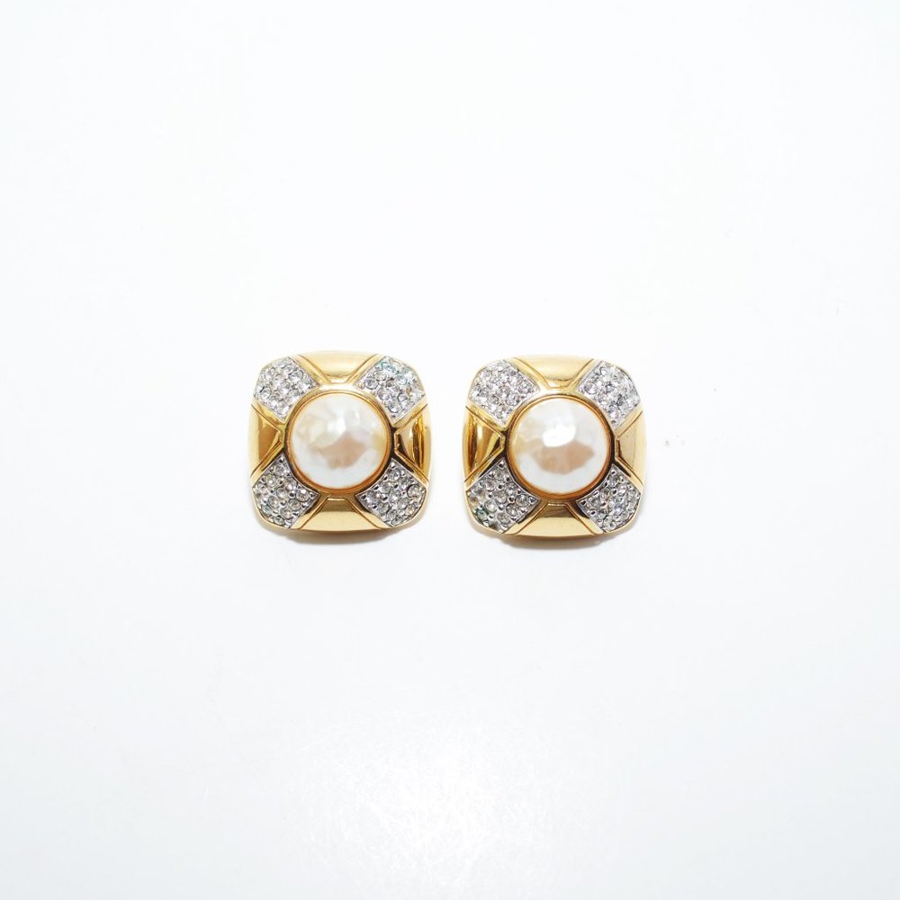Givenchy Gold and Pearl Square Post Earrings